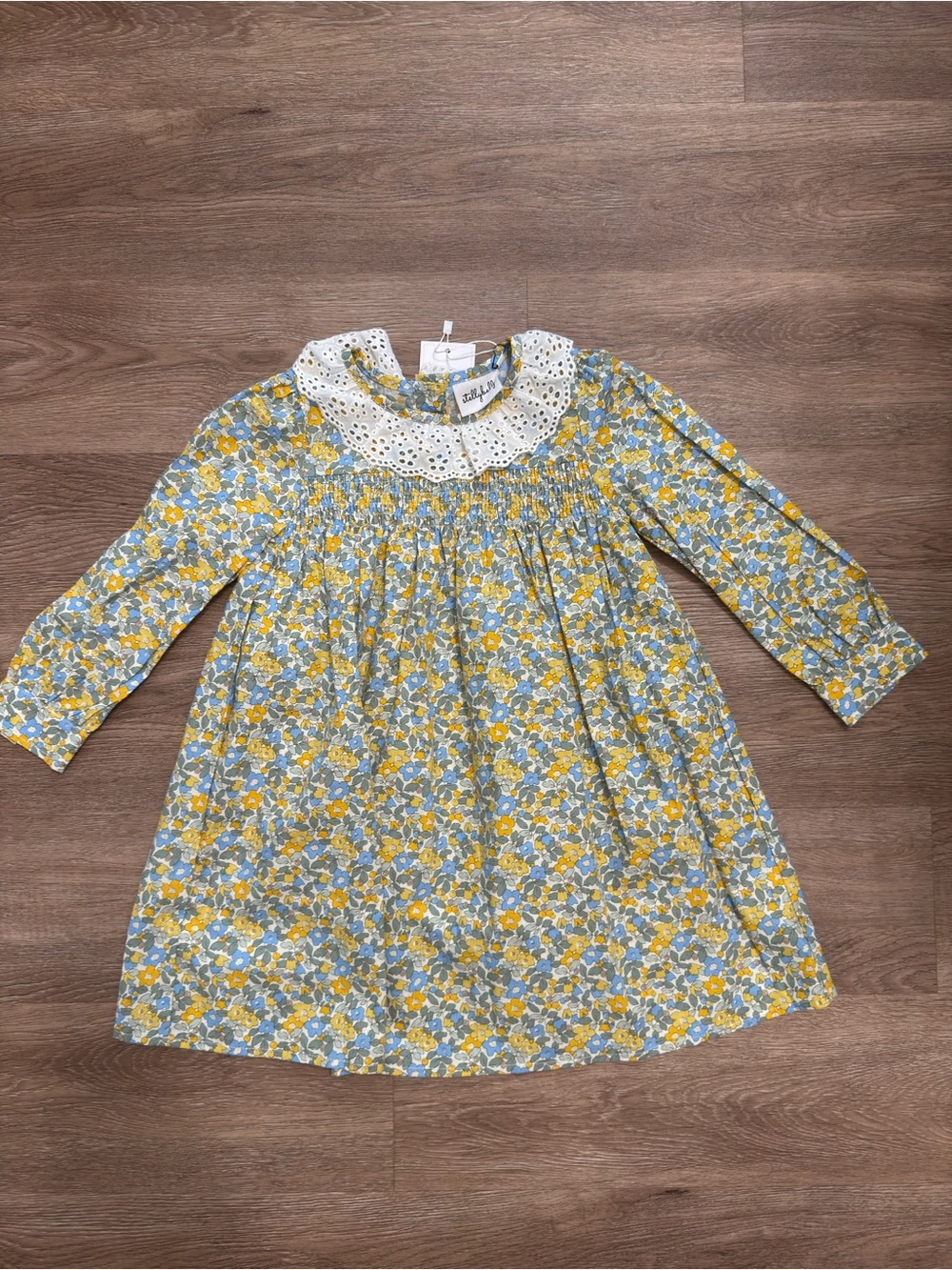Stellybelly NWT Smocked Floral Long Sleeve Dress with Eyelet Collar -
